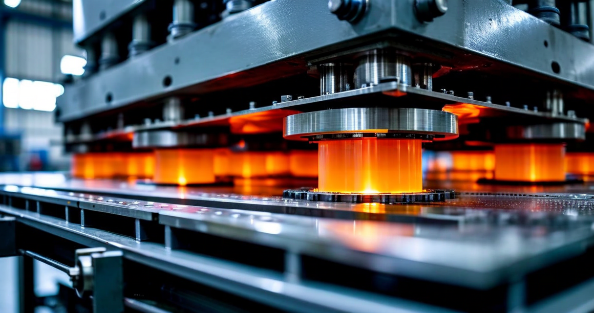 Compression molding press with nanofiber-epoxy preform being placed between heated platens