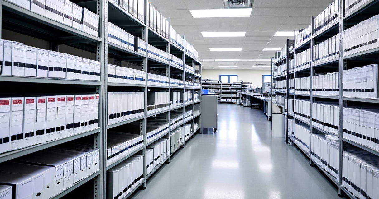 Material test laboratory with organized test specimen racks and qualification documentation binders