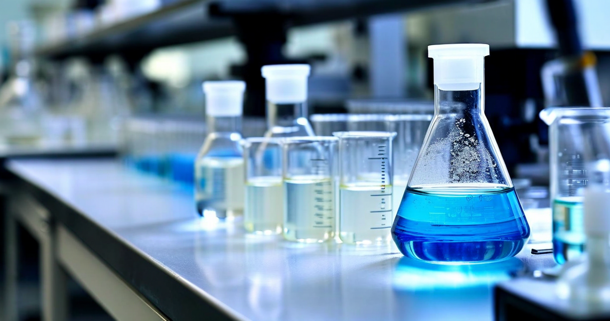 Laboratory beakers containing silane solution with nanocellulose suspension being treated on a magnetic stirrer