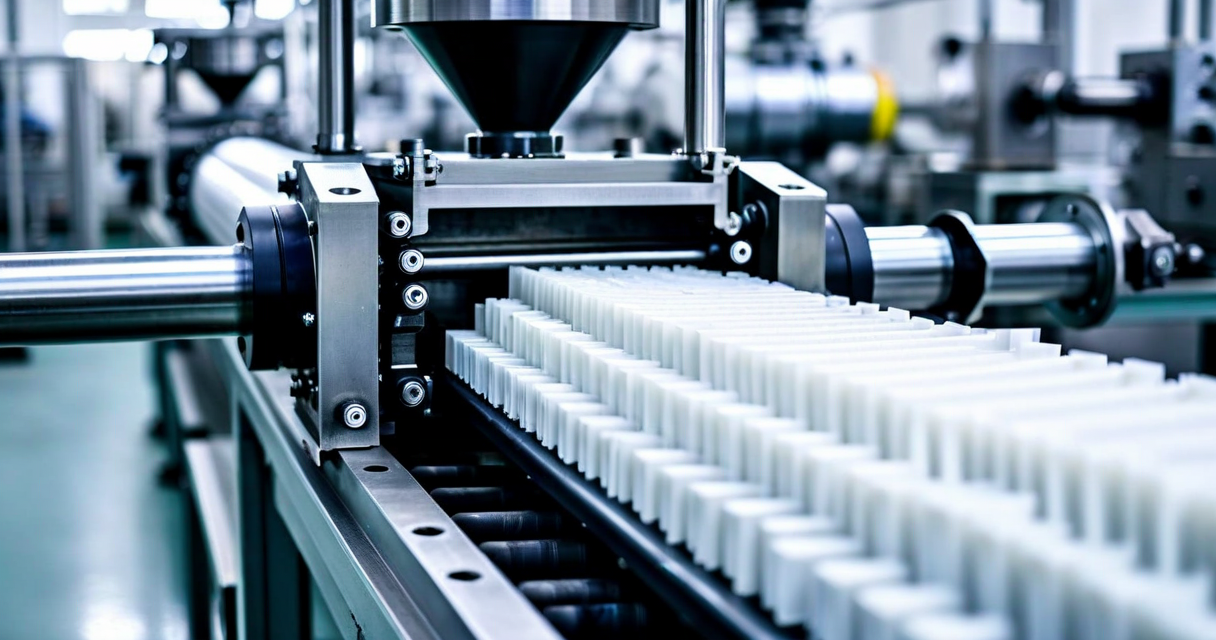 Twin-screw extruder cross-section diagram showing kneading block arrangement and flow direction
